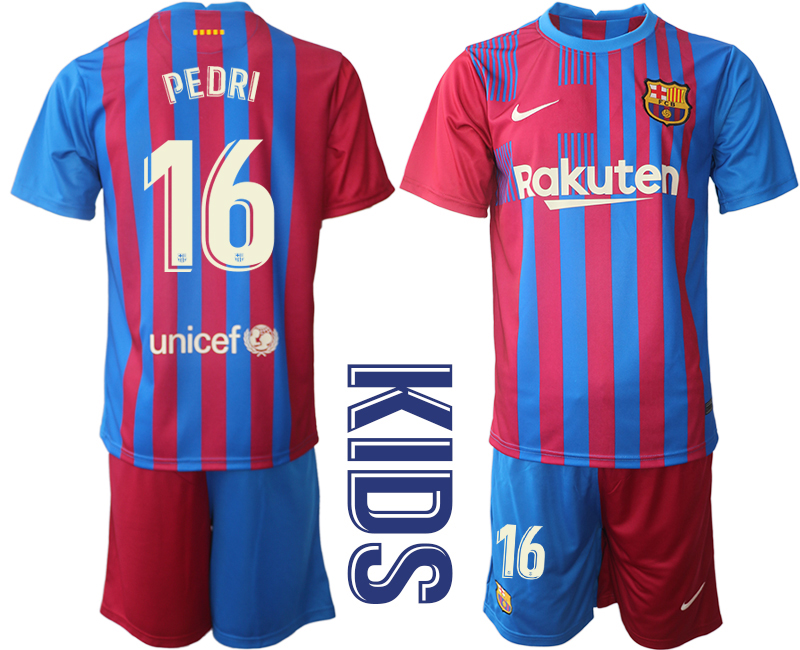 Youth 2021-2022 Club Barcelona home red #16 Nike Soccer Jersey->barcelona jersey->Soccer Club Jersey